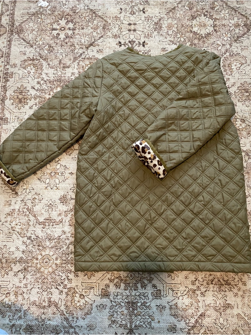 Olive Quilted ' Jacket with Leopard Lining - Picture 9 of 9